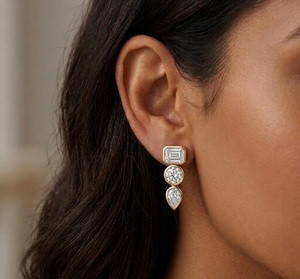 Wholesale 14K/18K Yellow Gold 2.5 ct Lab Grown Diamond Earrings Studs Gold Multi Shape Drop Earrings Bezel <b>Set</b> Dangle Earring - Product Image 3