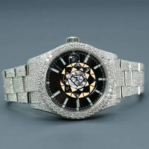 นาฬิกาควอตซ์หน้าปัดดำสแตนเลสสตีลประดับคริสตัลเพชรแล็บแบบเรียบง่าย ดีไซน์ไมโครเซ็ต สำหรับผู้ชาย สวมใส่ได้ทุกวัน - Product Image 4