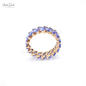 Bague d'éternité tendance en or rose 14 carats avec tanzanite naturelle 6x3mm et diamants, faite à la main, bijoux fins pour mariage, fournisseur, taille US-7.5 - Product Image 2