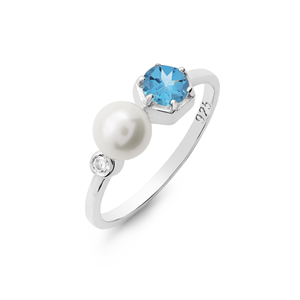 <b>Indian</b> 925 Sterling Silver Genuine Blue Topaz & Round Pearl Gemstone Toi Et Moi Engagement <b>Ring</b> Fine Jewelry Manufacturer Seller - Product Image 2