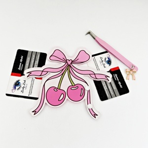 LUCKY LASH TILES Bandeja de Pestañas Acrílicas Rosa Cereza con Lazo, Reutilizable para Extensiones de Pestañas, Bonita Bandeja de Pestañas con Diseño de Cereza, Bandejas con Impresión de Logotipo Personalizado - Product Image 1