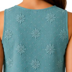 Teal <b>Blue</b> Floral Embroidered <b>Crop</b> Tank <b>Top</b> Women Sleeveless Cotton Summer Vest Custom Logo Casual Fashion Streetwear Short <b>Top</b> - Product Image 5