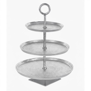 Vintage Round Hammered Texture Dessert Display <b>Stand</b> Modern <b>3</b> <b>Tier</b> Stainless Steel <b>Cake</b> <b>Stand</b> With Handle For Parties Catering - Product Image 2