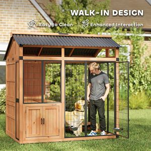 Cuccia per Cani Extra Large 7 X 5 in Legno, Cuccia da Esterno con Piattaforma e Armadio Portaoggetti per Razze Grandi, Gialla - Product Image 5