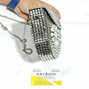 Mosaic Beaded Stone Pattern Clutch Bag with Cotton <b>Lined</b> Magnetic Snap Closure Shoulder Bag and Handbag for Weddings - Product Image 3