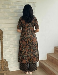 Women's Rayon Viscose Straight Printed <b>Kurta</b> with Palazzo Elbow Length Sleeve Kurti Set Close Neck with Back Slit Soft - Product Image 3