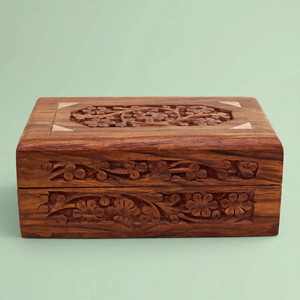 Boîte décorative en bois faite à la main, motif floral bleu, organiseur de table haut de gamme - Product Image 1