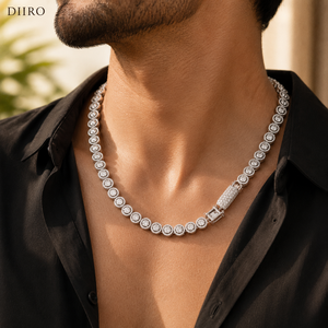 สร้อยคอผู้ชาย GRA Moissanite ประดับเพชรทรงกลมแบบ Halo พร้อมโซ่เชื่อมต่อ ชุบทองคำขาว 10K - Product Image 5