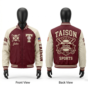 Chaqueta Bomber para Hombre, Tela de Poliéster Satinado, Cuerpo Azul, Mangas Doradas, Diseño de Paneles Varsity, Bordado Chenille, Logotipo Personalizado - Product Image 5