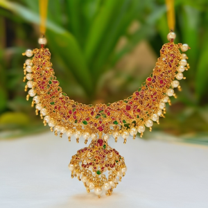 Golden Pearl Kempu Fashion Jewelry Necklace Set - Product Image 3