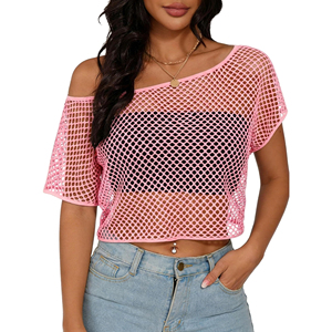 Camiseta Corta de Malla Sólida Ecológica Casual para Mujer, Cuello Redondo, Manga Corta, Transpirable, Anti-UV, Anti-Pilling, Secado Rápido, Teñido Liso - Product Image 1