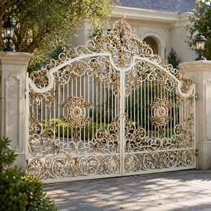 Portail de luxe en fer forgé blanc or, motif festonné, pour entrée de villa, design décoratif et sécurisé pour la maison - Product Image 4