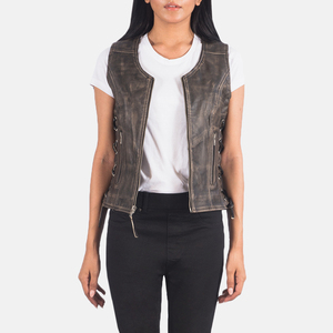 Chaleco de Cuero Premium para Mujer, Material de Cuero Genuino, Corte Ajustado, Estilo Motero, Prenda de Moda Urbana para Mujer - Product Image 4