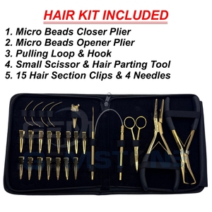 Kit d'outils professionnels pour extensions capillaires : Pince à micro-perles de 7 pouces, Pince de fermeture pour micro-perles, Crochet de tirage, Pinces à cheveux - Product Image 2