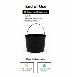 Seau à cendres en métal robuste avec poignée, revêtement en poudre noire, en fer galvanisé, pour cheminée et fête - Product Image 4