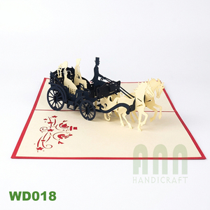 Tarjeta de invitación de boda emergente 3D hecha a mano, carruaje de boda para amantes para cumpleaños y Año Nuevo, tarjeta de felicitación de recuerdo de papel - Product Image 1
