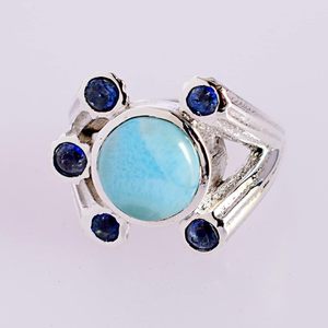 <b>Crown</b> Shape S925 Sterling Silver <b>Ring</b> With Blue Larimar & Kyanite Bezel Set Bohemia Style Gemstone <b>Ring</b> For Women Everyday Wear - Product Image 2