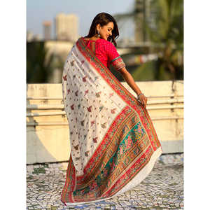 Sari traditionnel en soie de viscose pure Elite Weaves, imprimé, robe de soirée blanche, 750g - Product Image 4