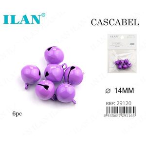 Campanello Ilan Cascabel 14 mm laccato viola, set da 6 pezzi per la creazione di gioielli artigianali - Product Image 1