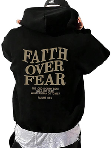 Sweat à capuche Faith Over Fear unisexe en coton blanc imprimé, pull décontracté pour l'automne - Product Image 2