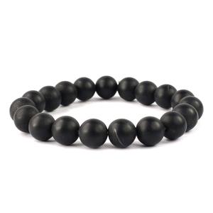 Pulsera Redonda de Piedra Natural Negra Mate Feng Shui Hecha a Mano para Hombre y Mujer, Tamaño 8-10 mm, Joyería de Moda Energética - Product Image 1