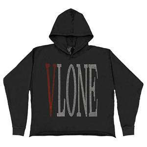 Sudadera con Capucha Negra para Hombre, con Letra V de Pedrería en la Espalda, Corte Regular, Estilo Casual - Product Image 6