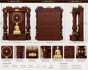 Temple bouddhiste traditionnel en teck, sculpté à la main, avec éclairage LED, Mandir en bois pour la prière à domicile - Product Image 6