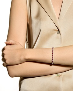 Bracelet en or 14 carats avec diamant de laboratoire taille émeraude couleur sang de pigeon pour mariage, fête et cadeau - Product Image 5