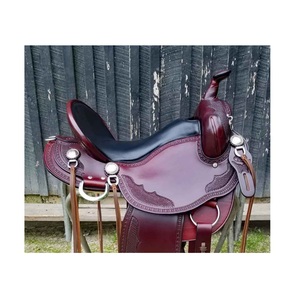 Sillín de caballo tipo Western de cuero marrón con cesta, asiento de gamuza negra grabado a mano, estructura de plástico, juego de arreos, 10-18 pulgadas LLT - Product Image 2