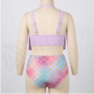 Ensemble bikini 2 pièces pour femme, haut court dos nu à pampilles et bas taille haute imprimé écailles de sirène, maillot de bain dégradé - Product Image 2
