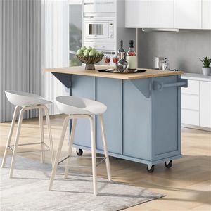5 Wheels Kitchen Island Cart with Internal Storage Racks Rubber Wood Drop Leaf Countertop Kitchen Islands Carts Product Category - Product Image 3
