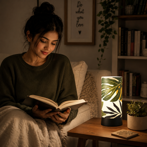 Nature Inspired Leaf Pattern Table Lamp Decorative Bedside <b>Night</b> Lamp Warm <b>Light</b> Fabric Shade E27 Compatible Modern Home Decor - Product Image 3