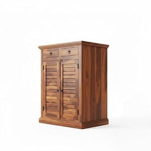 Meuble à chaussures en bois massif Sheesham pour la maison avec 2 portes, 4 étagères et 2 tiroirs - Armoire à chaussures en bois pour la maison - Bois - Product Image 3