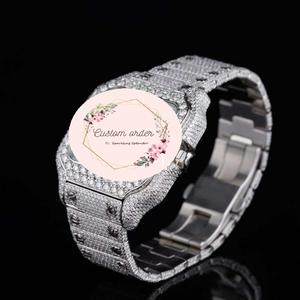 Montre de luxe Hip Hop en moissanite pour hommes, forme carrée, en acier inoxydable, personnalisée, entièrement sertie de pierres, édition limitée, analogique - Product Image 2