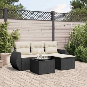 Cream White And Black <b>Rattan</b> Garden <b>Sofa</b> Set 4 Seater Outdoor Furniture Contemporary Design - Product Image 1