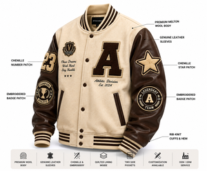 OEM Custom College Varsity <b>Jacket</b> Heavyweight Wool <b>Leather</b> Letterman <b>Jacket</b> Chenille Patch Embroidered Streetwear Bomber <b>Jacket</b> - Product Image 3