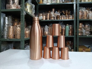 Vintage <b>Copper</b> Water Bottle with <b>Screw</b> Cap Large Capacity Leak Proof Drinkware for Home & Daily Use - Product Image 2