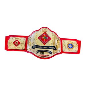 Cinturón de Campeonato del Premio Harry Schmidt, Diseño Rojo y Dorado con Logotipo de la División Marina e Insignia del 4º Batalón de Asalto Anfibio - Product Image 6