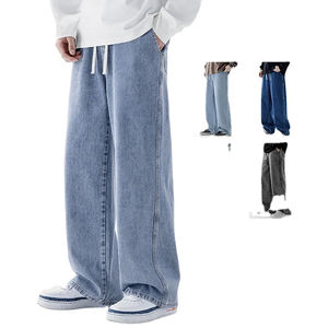 Jean baggy en denim de haute qualité pour homme, coupe large et droite, style unisexe, logo personnalisé brodé, délavage, le meilleur streetwear - Product Image 4
