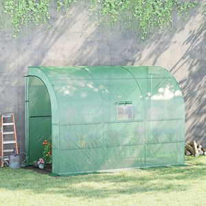 Serra a tettoia walk-in in vetro temperato 3x1,5m con 2 porte, finestre, copertura in PE e 3 ripiani per uso giardino - Product Image 2