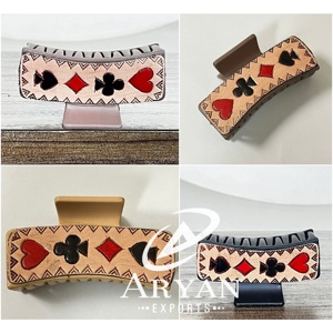 Gran oferta de accesorios para mujer, pinza para el pelo de cuero mecanizada a mano, piel de vaca, gran rectángulo personalizado, venta al por mayor, pinzas para el pelo para mujer - Product Image 1