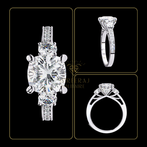 Bague de fiançailles et de mariage solitaire à trois pierres en or massif 14 carats, couleur E, clarté VVS2, certifiée IGI, vente en gros - Product Image 6