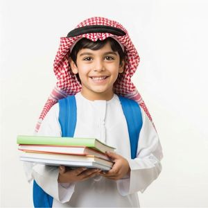 Uniforme Escolar Saudí para Niños y Niñas de Secundaria, Conjunto de Thobe de Algodón Blanco con Logotipo y Talla Personalizados - Product Image 1