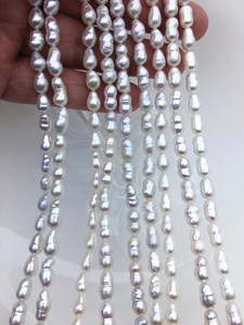 Perles de riz baroques blanches AA, perles d'eau douce, 5,5-6,5 mm, perles cultivées naturelles, brin en vrac pour la fabrication de bijoux, fournitures en vrac - Product Image 4