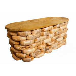 Table basse en teck naturel ARTERRA de qualité supérieure, style rustique moderne, faite à la main, en forme de galets empilés - Meubles de salon - Product Image 1