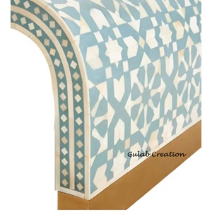 Élégante table basse en incrustation d'os vert et blanc Table centrale en bois faite à la main avec motif floral pour la décoration du salon - Product Image 5