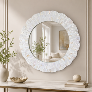 Espejo de Pared Ecológico Hecho a Mano con Incrustaciones de Concha de Madreperla Orgánica Tradicional, Mosaico Decorativo para Dormitorio o Boda - Product Image 5