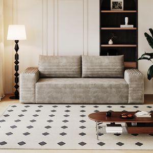 Set Divano in Tessuto Corduroy a 3 Pezzi da 180 cm, con Divanetto e Divano Lungo, Seduta Profonda, per Soggiorno, Camera da Letto, Sala Conferenze, 1 Pezzo, Nessun Montaggio Richiesto - Product Image 1