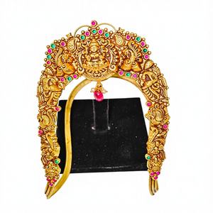 Joyería de templo Lakshmi de oro macizo de 22k, brazalete de oro amarillo auténtico, Bajuband Vanki, joyería nupcial tradicional del sur de la India para mujeres. - Product Image 1