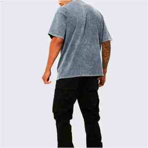 T-shirt en coton épais délavé à l'acide, coupe oversize, 100% coton, pour hommes, vente en gros - Product Image 3